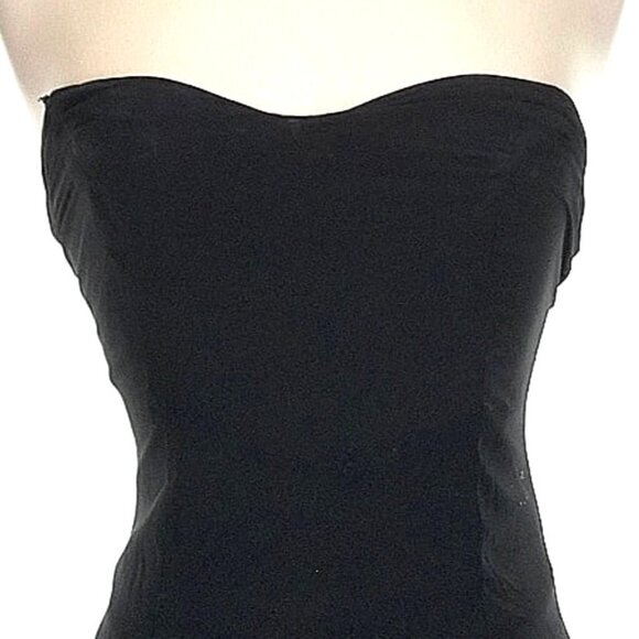 Dessy Collection LBD Strapless Cocktail Dress 2 Midi Black Chiffon Formal Prom - Picture 3 of 13